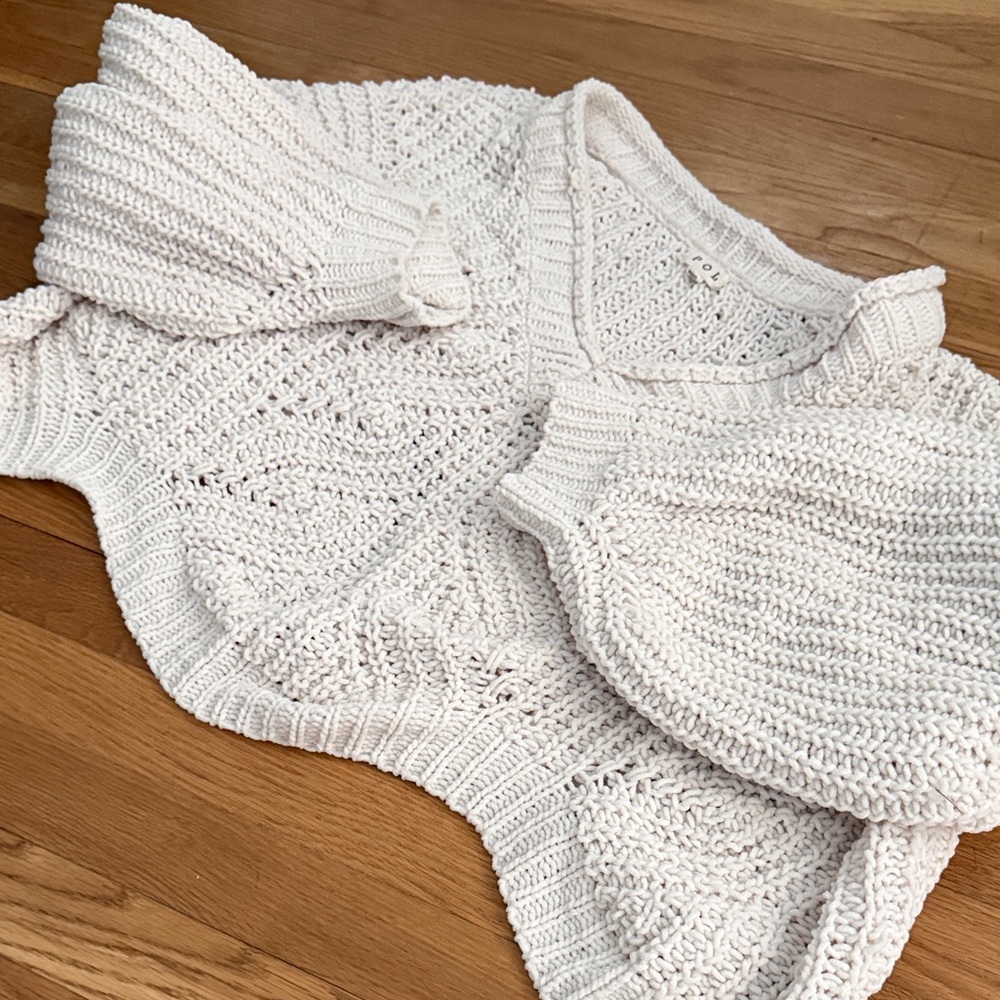 POL Ivory Open-Knit V-Neck Sweater